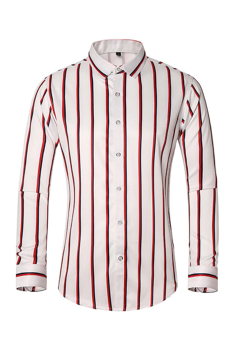 Load image into Gallery viewer, Black Red Striped Plus Size Men&#39;s Long Sleeve Shirt