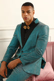 Glitter Peacock Blue Peak Lapel 2 Piece Men's Suits