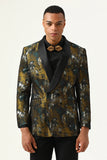 Yellow Jacquard Double Breasted Shawl Lapel Men's Prom Blazer