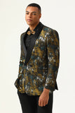 Yellow Jacquard Double Breasted Shawl Lapel Men's Prom Blazer