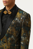 Yellow Jacquard Double Breasted Shawl Lapel Men's Prom Blazer