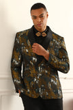 Yellow Jacquard Double Breasted Shawl Lapel Men's Prom Blazer