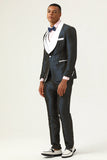 Navy Polka Dots Shawl Lapel 3 Piece Men's Prom Suits