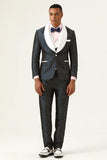 Navy Polka Dots Shawl Lapel 3 Piece Men's Prom Suits