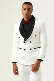 White Jacquard Shawl Lapel Double Breasted 2 Piece Men's Suits