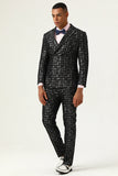 Black Plaid Double Breasted 2 Piece Men's Suits