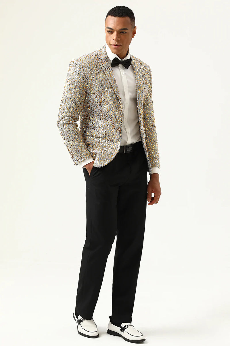 Load image into Gallery viewer, Sparkly Champagne Sequins Notched Lapel Men&#39;s Prom Blazer