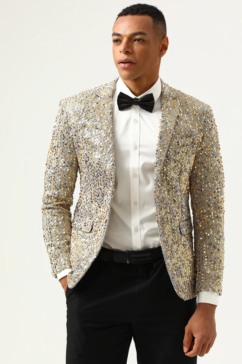 Load image into Gallery viewer, Sparkly Champagne Sequins Notched Lapel Men&#39;s Prom Blazer