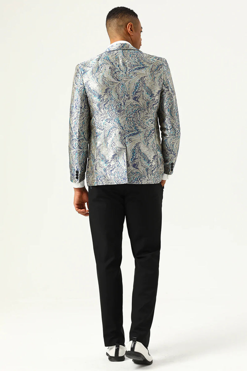Load image into Gallery viewer, Silver and Blue Jacquard Notched Lapel Men&#39;s Prom Blazer
