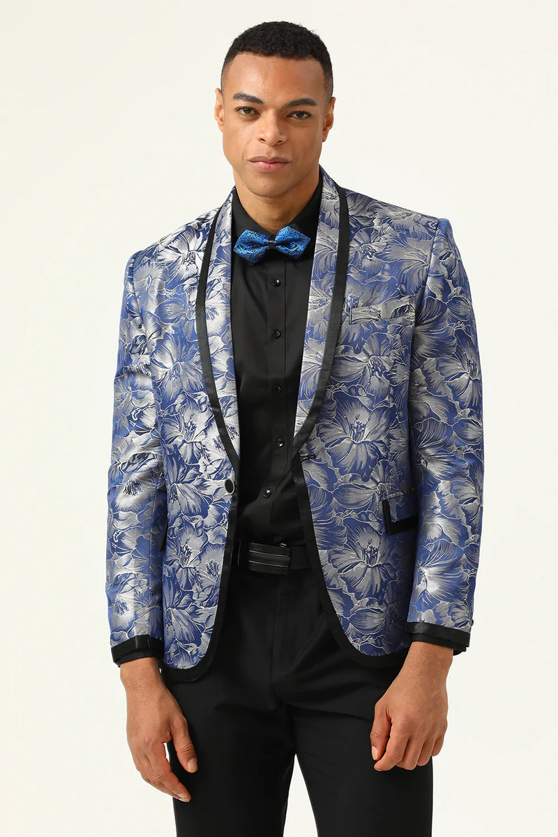 Load image into Gallery viewer, Blue Jacquard Shawl Lapel Men&#39;s Prom Jacket