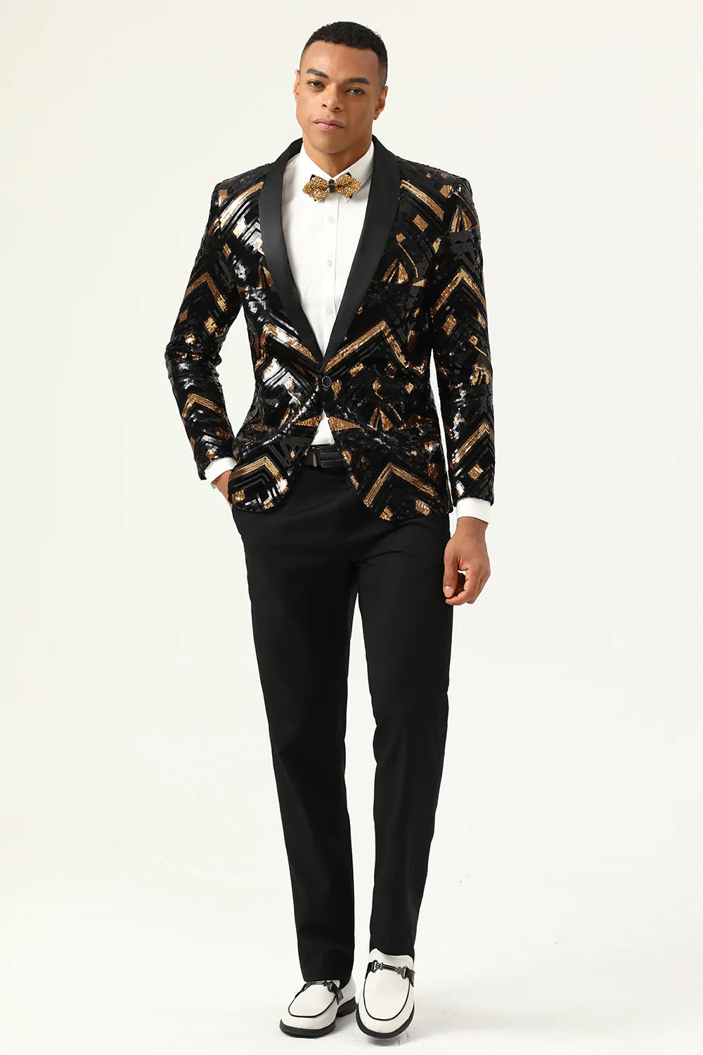 Sparkly Black and Golden Sequins Men's Prom Blazer