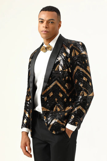Sparkly Black and Golden Sequins Men's Prom Blazer