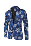 Blue Snowflake Printed 3 Piece Men's Christmas Party Suits