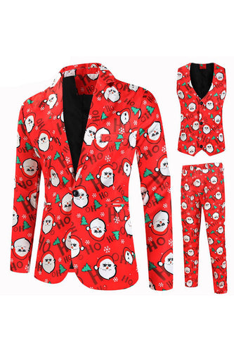 Red Snowman Printed 3 Piece Christmas Party Men's Suits