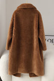 Brown Notched Lapel Long Teddy Wool coat