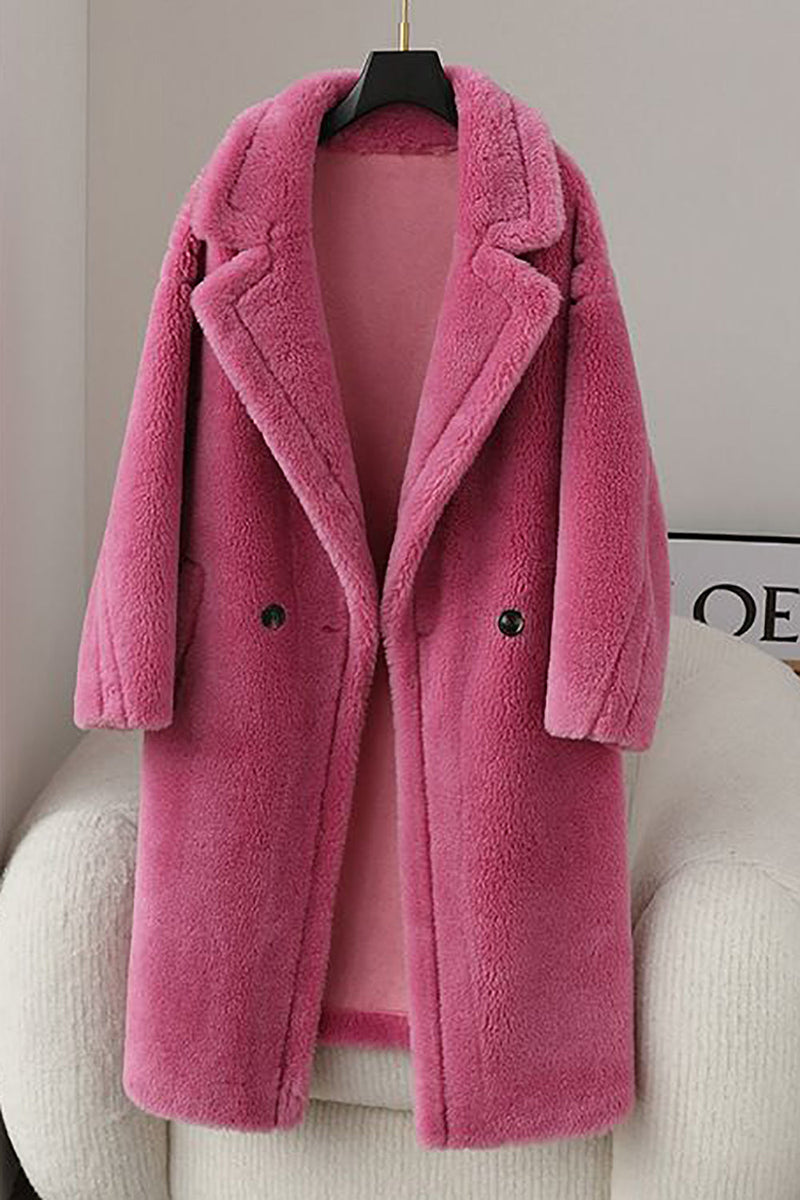 Load image into Gallery viewer, Brown Notched Lapel Long Teddy Wool coat