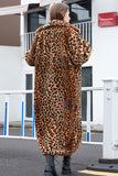 Brown Leopard Notched Lapel Faux Fur Shearling Coat