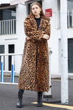 Brown Leopard Notched Lapel Faux Fur Shearling Coat