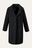 Black Notched Lapel Long Faux Fur Shearling Coat