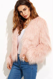 Pink Shawl Collar Cropped Faux Fur Shearling Coat