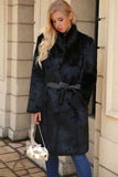 Black Long Faux Fur Shearling Coat with Belt