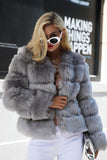 Grey Fluffy Cropeed Shawl Lapel Faux Fur Shearling Coat