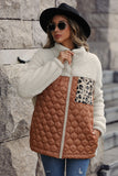 Coffee Patchwork Zipper Leopard Jacket