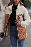 Coffee Patchwork Zipper Leopard Jacket