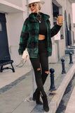 Green Plaid Zipper Fuzzy Jacket Winter Coat