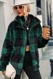 Green Plaid Zipper Fuzzy Jacket Winter Coat