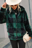 Green Plaid Zipper Fuzzy Jacket Winter Coat