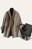 Grey Wool Blend Plaid One Button Lapel Neck Coat