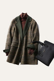 Grey Wool Blend Plaid One Button Lapel Neck Coat