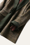 Grey Wool Blend Plaid One Button Lapel Neck Coat