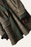 Grey Wool Blend Plaid One Button Lapel Neck Coat