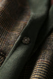 Grey Wool Blend Plaid One Button Lapel Neck Coat