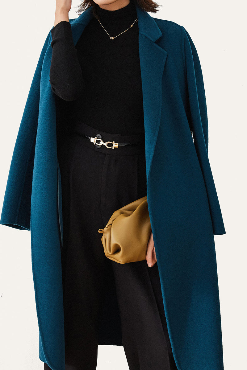Load image into Gallery viewer, Black Long Chain Belt Wool Coat