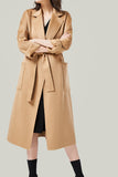 Black Lapel Neck Belted Wool Coat With Pockets