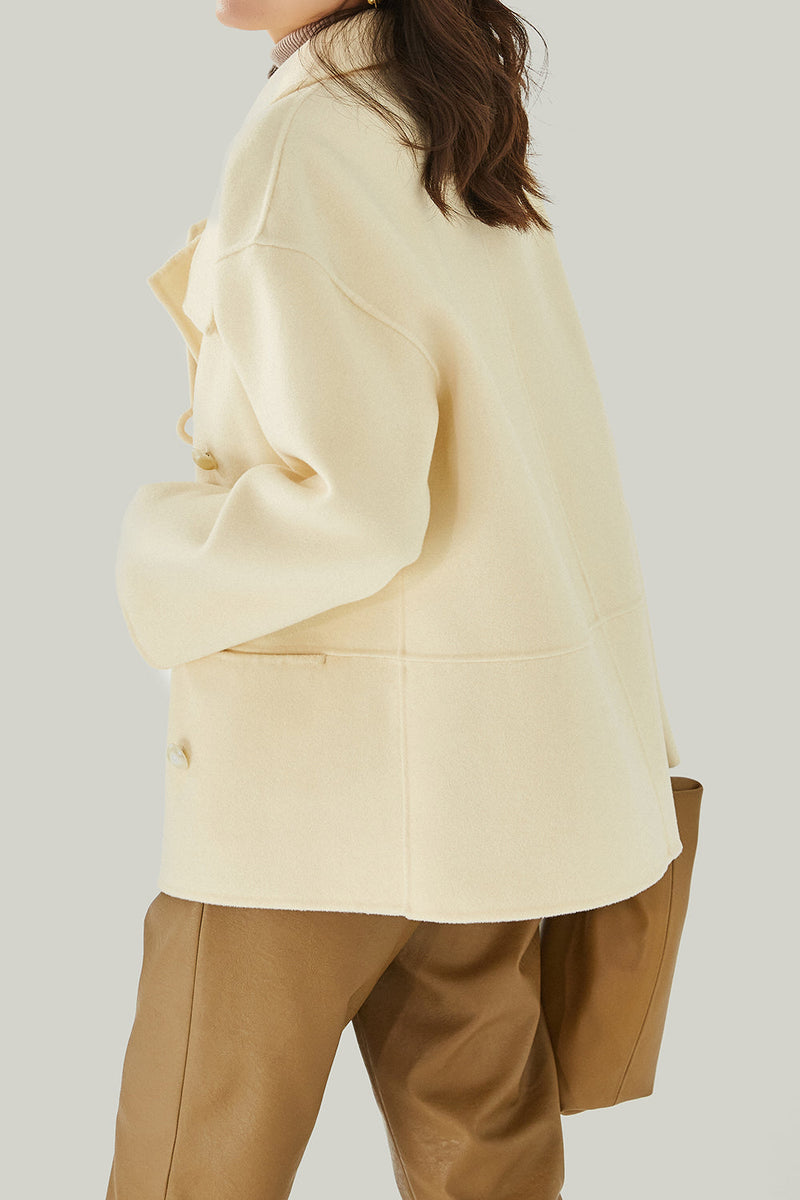 Load image into Gallery viewer, Ivory High Neck Buttons Wool Coat