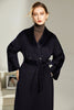 Load image into Gallery viewer, Black Wool Double Breasted Lapel Neck Long Coat with Belt