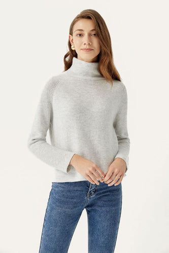 Grey Knitted Cropped Turtleneck Sweater