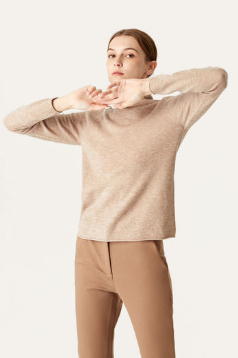 Khaki Cropped Turtleneck Wool Sweater