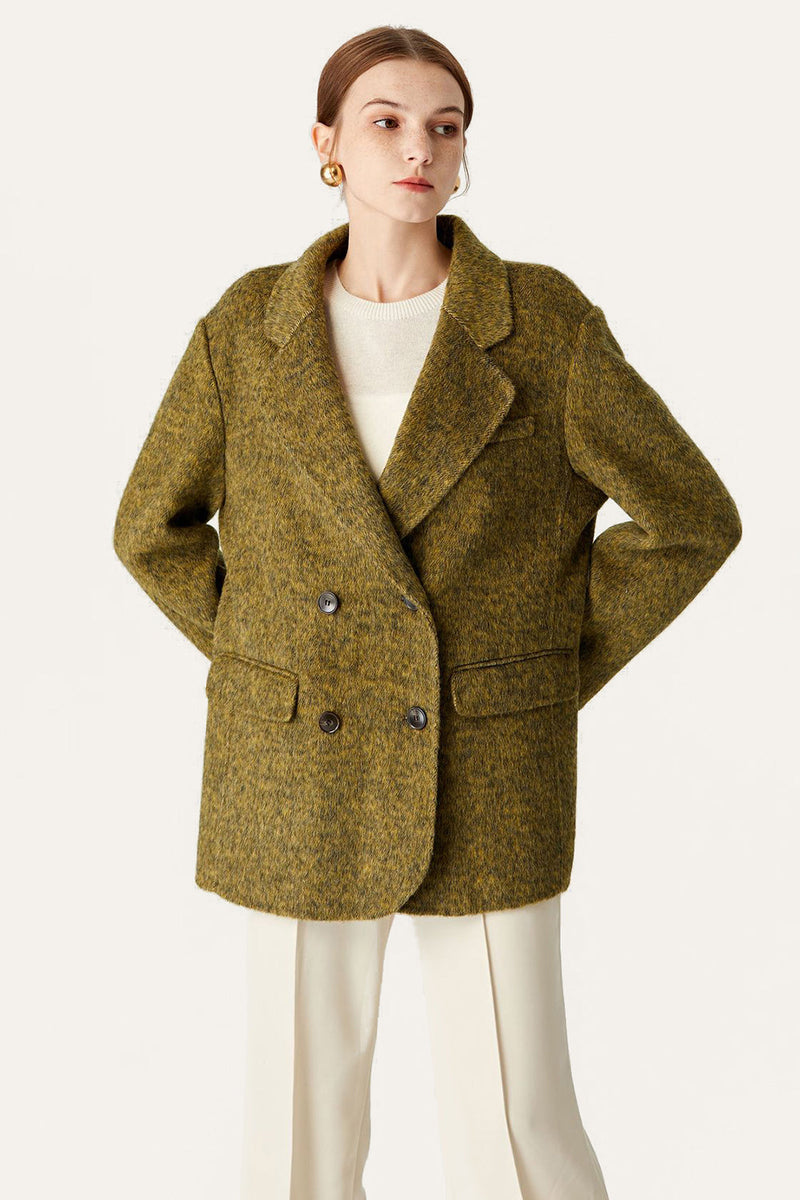 Load image into Gallery viewer, Green Double Breasted Wool Lapel Neck Cropped Coat