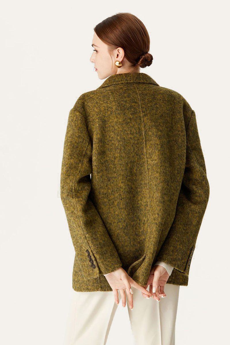 Load image into Gallery viewer, Green Double Breasted Wool Lapel Neck Cropped Coat
