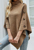 Load image into Gallery viewer, Khaki Mock Neck Asymmetrical Poncho Sweater