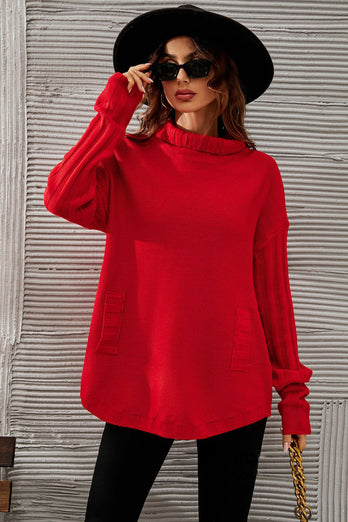 Red Knitted Turtleneck Sweater