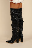 Black Chunky High-Heeled High Boots