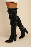 Black Chunky High-Heeled High Boots