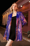 Sparkly Purple Sequins Oversized Longline Prom Blazer For Women