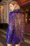 Sparkly Purple Sequins Oversized Longline Prom Blazer For Women